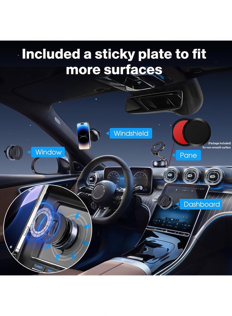 Lesha Vacuum Magnetic Suction Phone Holder, Foldable and Retractable Hands-Free Suction Cup Phone Mount for Car/Gym/Mirror/Smooth Surface, Compatible with iPhone Android and All Smartphones (Black)  - Image 3