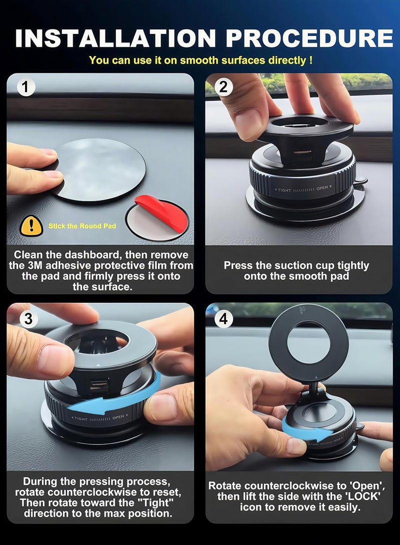Lesha Vacuum Magnetic Suction Phone Holder, Foldable and Retractable Hands-Free Suction Cup Phone Mount for Car/Gym/Mirror/Smooth Surface, Compatible with iPhone Android and All Smartphones (Black)  - Image 4