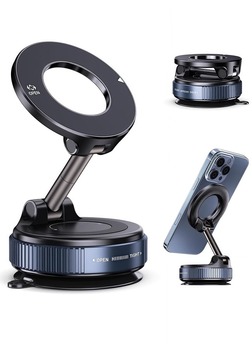 Lesha Vacuum Magnetic Suction Phone Holder, Foldable and Retractable Hands-Free Suction Cup Phone Mount for Car/Gym/Mirror/Smooth Surface, Compatible with iPhone Android and All Smartphones (Black)  - Image 1