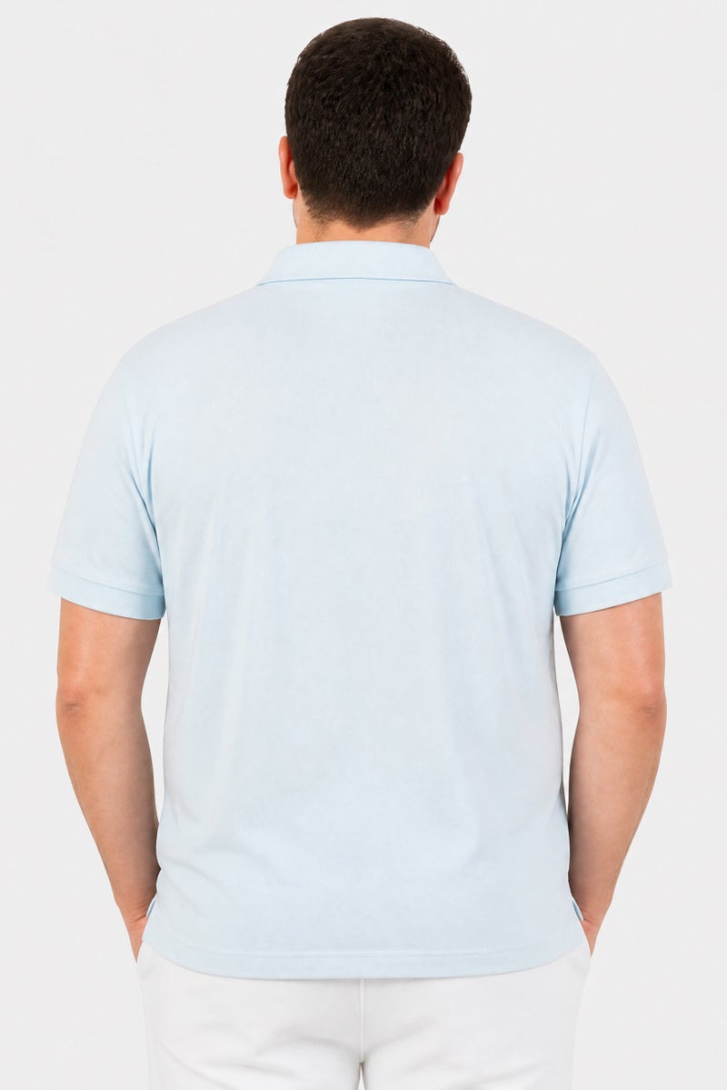 Ellesse Men Regular Fit Solid Short Sleeve Polo Shirt, Light Blue - Image 4