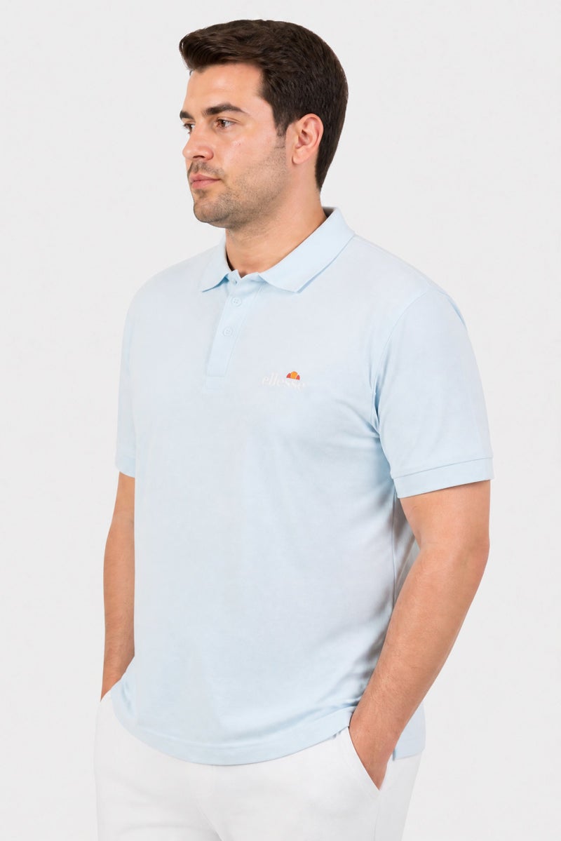 Ellesse Men Regular Fit Solid Short Sleeve Polo Shirt, Light Blue - Image 3