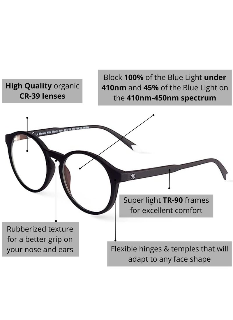BARNER - BARNER KIDS: 5-12 years old Kids' Blue Light Blocking Glasses, Computer Glasses, Screen Glasses. Gaming Glasses. Non-prescriptions | Le Marais Model. Round frame - Color: Black Noir - Image 1