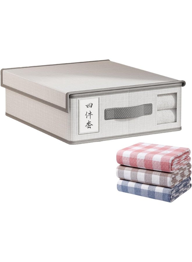Living Flat Bed Sheet and Towel Storage Box with Flip Lid Clear Window and Reinforced Handle Closet and Underbed Organizer - Image 2