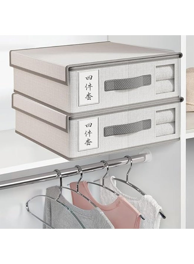 Living Flat Bed Sheet and Towel Storage Box with Flip Lid Clear Window and Reinforced Handle Closet and Underbed Organizer - Image 1