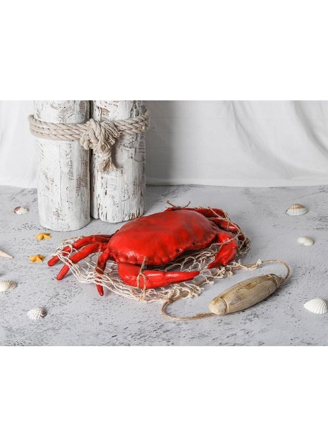 YINZUO YINZUO Nautical Wall Hanging Decor of Red Lobster and Crab Sculptures in Fishing Nets with Wooden Floats for Beach House or Coastal Kitchen Wall Art  - Image 5