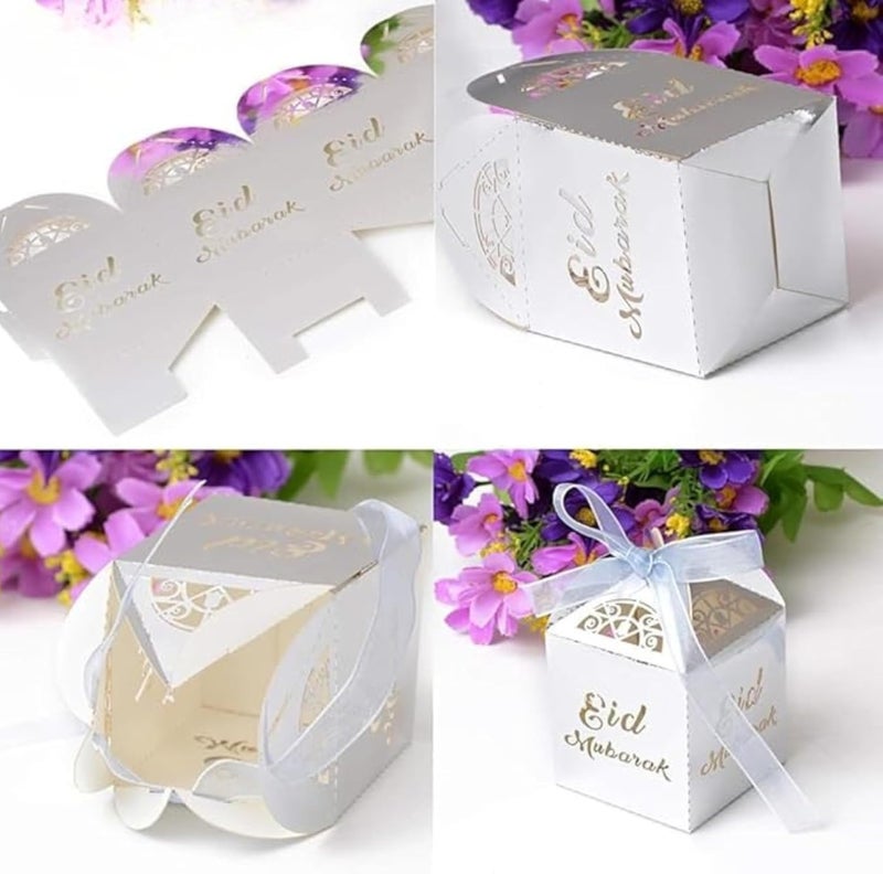 Eid Mubarak Gift Boxes – Pack of 5 Ramadan Favor Boxes in Silver, Elegant Treat Box for Sweets, Dates, Chocolates, and Gifts for Kids | Eid Gift Bags (Silver) - Image 4