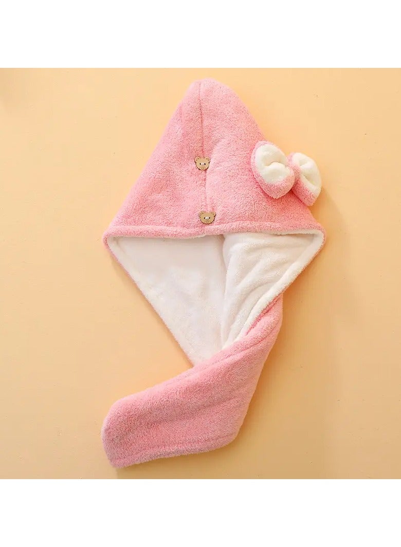 Goolsky 1pcs Double-Layer Dry Hair Hat Bowknot Decor Water Absorbent Thickened Hair Drying Cap Headwrap - Image 1