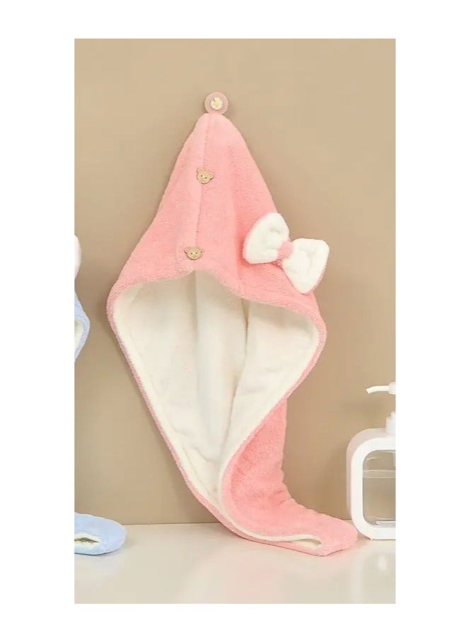Goolsky 1pcs Double-Layer Dry Hair Hat Bowknot Decor Water Absorbent Thickened Hair Drying Cap Headwrap - Image 2