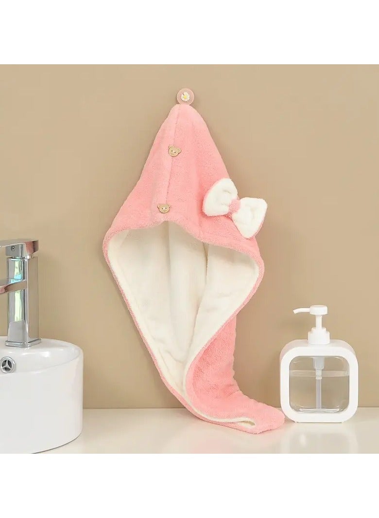 Goolsky 1pcs Double-Layer Dry Hair Hat Bowknot Decor Water Absorbent Thickened Hair Drying Cap Headwrap - Image 3