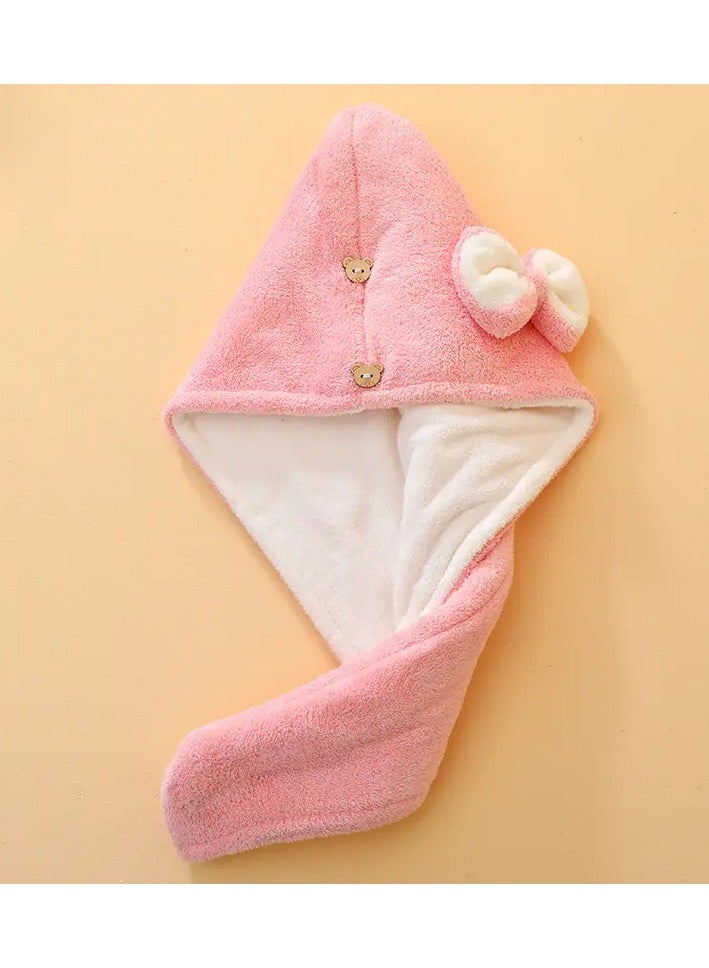Goolsky 1pcs Double-Layer Dry Hair Hat Bowknot Decor Water Absorbent Thickened Hair Drying Cap Headwrap - Image 5