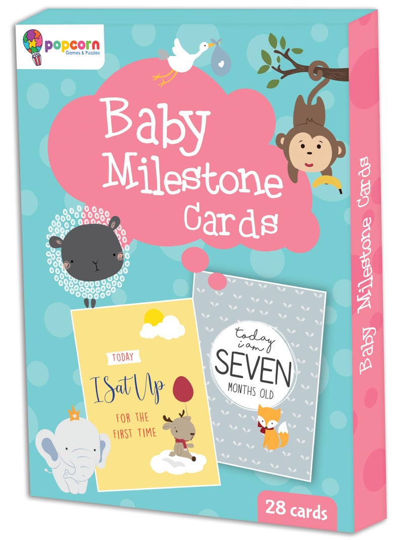 Popcorn Games & Puzzles Popcorn Flash Card for Baby 0-12 Months miletone Cards for Kid new Born Kids Pack of 28 Double Side Cards - Image 1