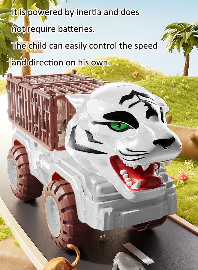 16-piece Tiger Transporter playset Large construction truck toy Children's trailer toys Truck playset Engineering truck toys Inertial drive Artificial animals Birthday present Toys for boys  - Image 4