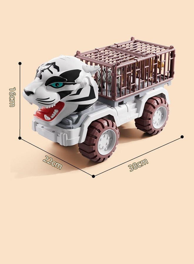 16-piece Tiger Transporter playset Large construction truck toy Children's trailer toys Truck playset Engineering truck toys Inertial drive Artificial animals Birthday present Toys for boys  - Image 2