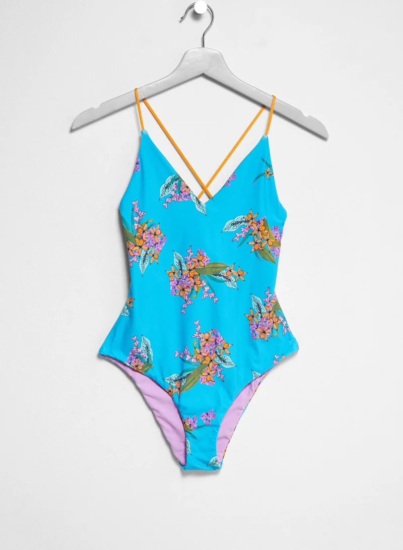 TOPSHOP Tropical Print Reversible Swimsuit