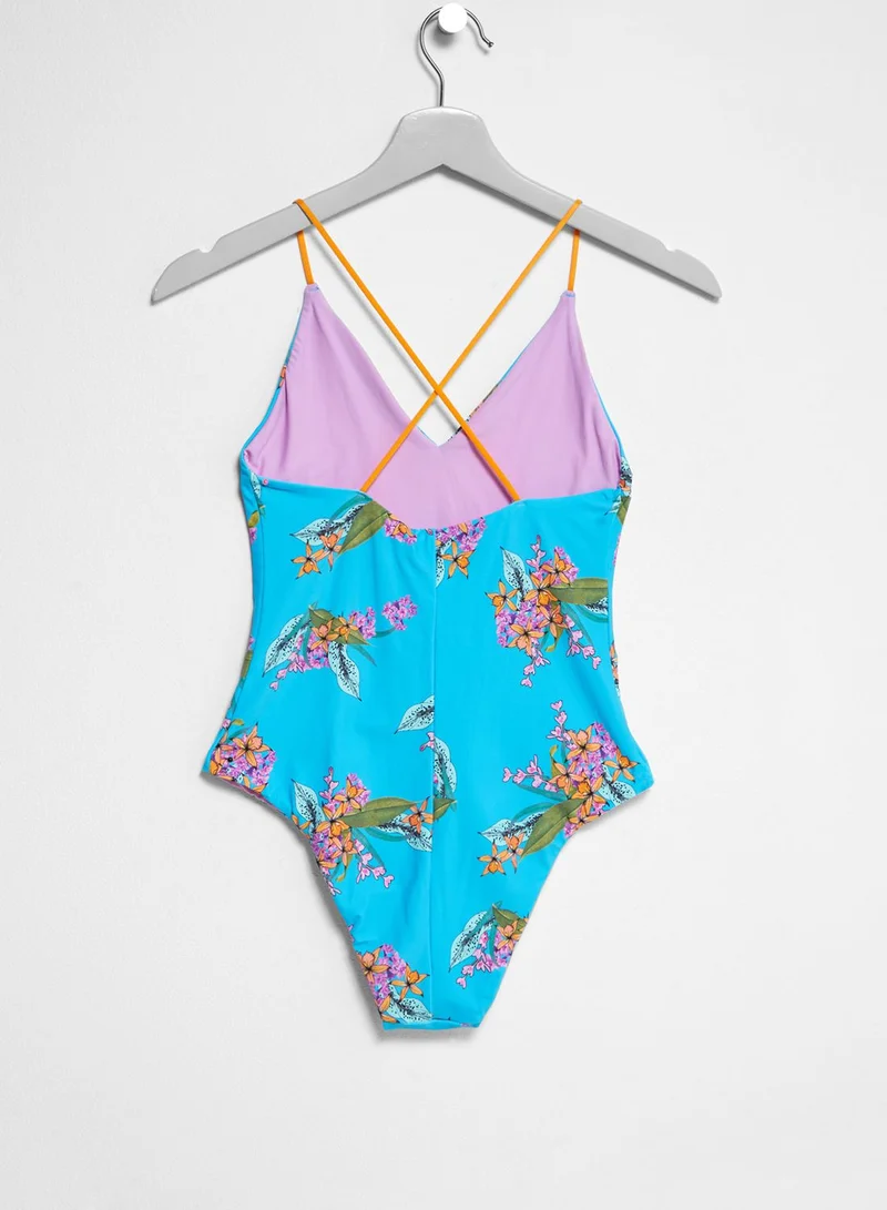 TOPSHOP Tropical Print Reversible Swimsuit