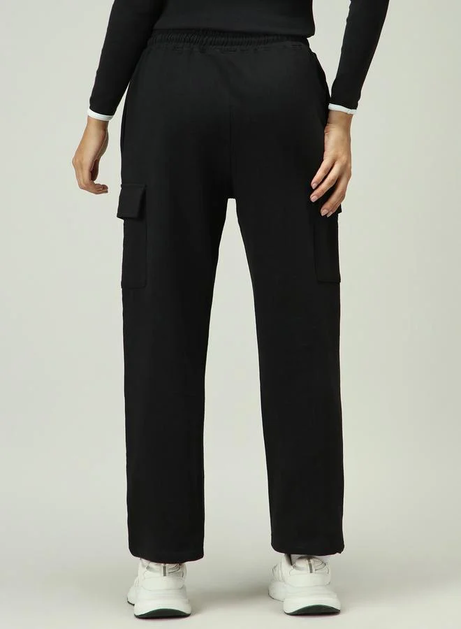 Outzidr  Black Cargo Pocket Wide Leg Joggers for Women | Best Price UAE