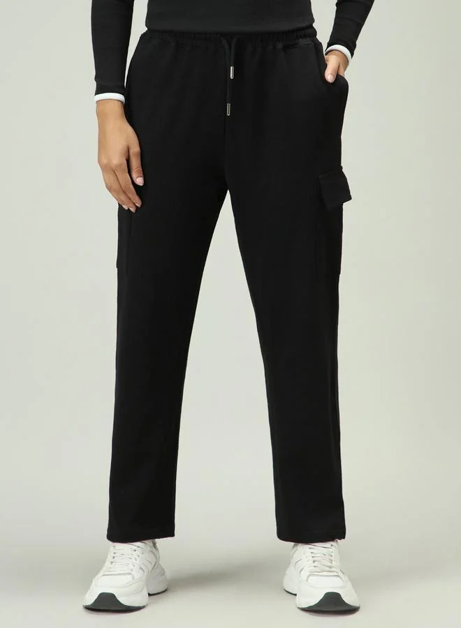 OUTZIDR Black Cargo Pocket Wide Leg Joggers