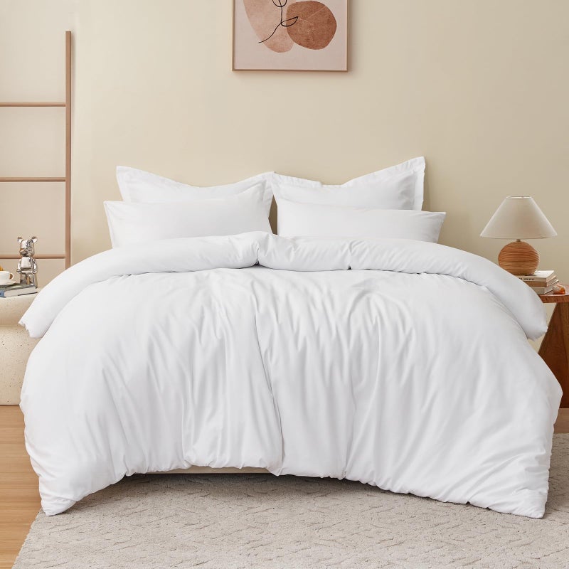 RUIKASI King Size Duvet Cover Sets Bedding Set - White Duvet Cover Kingsize Bed Set with Zip, Soft Brushed Microfibre Duvet King Size Covers Set Quilt Cover with 2 Pillowcases - Image 1