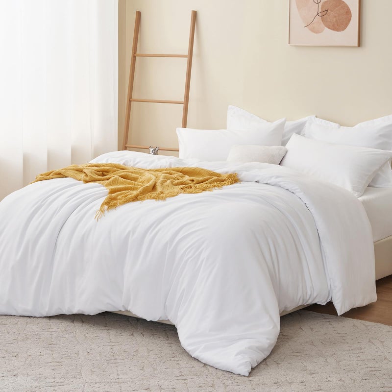 RUIKASI King Size Duvet Cover Sets Bedding Set - White Duvet Cover Kingsize Bed Set with Zip, Soft Brushed Microfibre Duvet King Size Covers Set Quilt Cover with 2 Pillowcases - Image 4