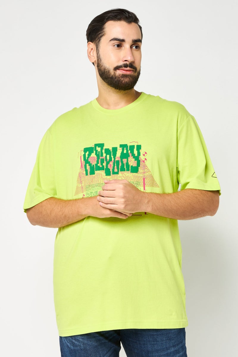 Replay Men Crew Neck Short Sleeves Graphic Print T-Shirt, Lime Green - Image 1