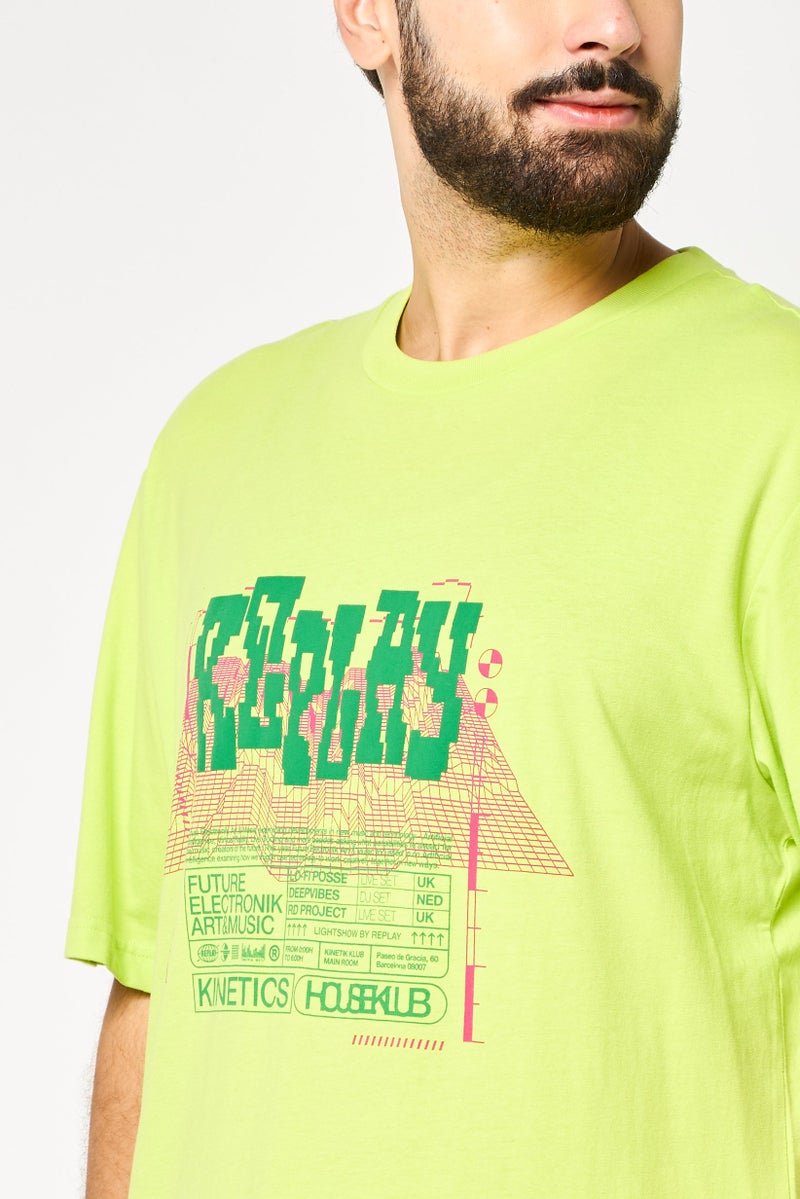 Replay Men Crew Neck Short Sleeves Graphic Print T-Shirt, Lime Green - Image 3