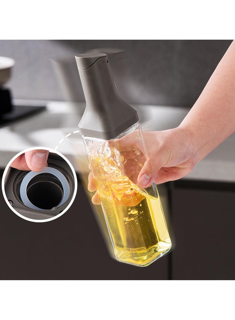 ساكن قطعتان من زجاجات توزيع زيت الزيتون للطهي في المطبخ، مجموعة أوعية خل زجاجية قابلة للطي تلقائيًا، حاوية تخزين توابل مقاومة للتسرب مع فوهة مانعة للتنقيط، قاعدة غير قابلة للانزلاق، 17 أونصة، 500 مل - Image 3
