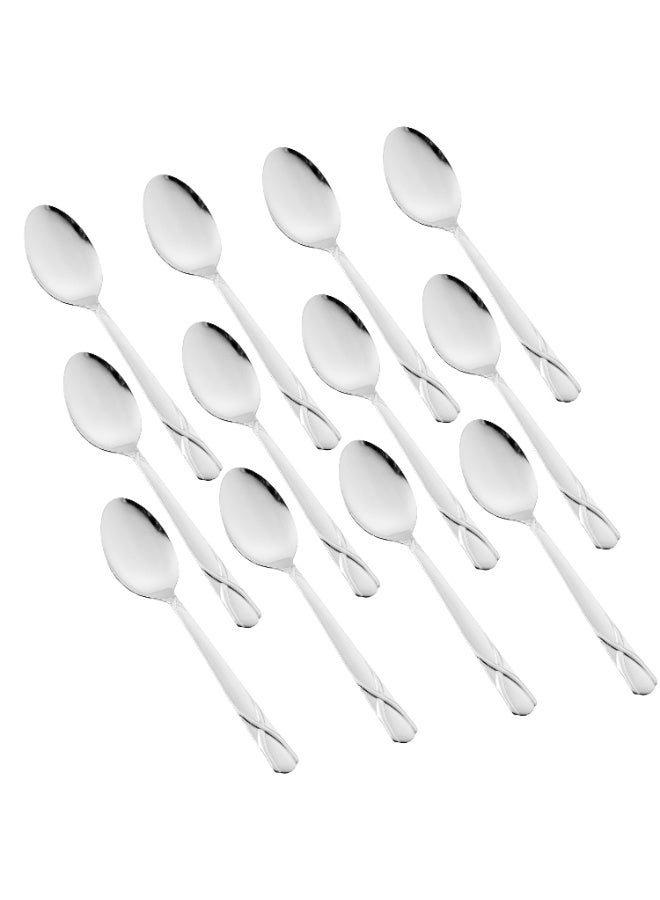 هيك طقم ملاعق أكل من الستانلس ستيل المقاوم للصدأ مكون من 12 قطعة فضي - Image 1