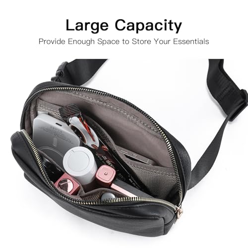 Telena Leather Belt Bag for Women Fashionable Fanny Packs Cross Body Bag Waist Pack Black - Image 3