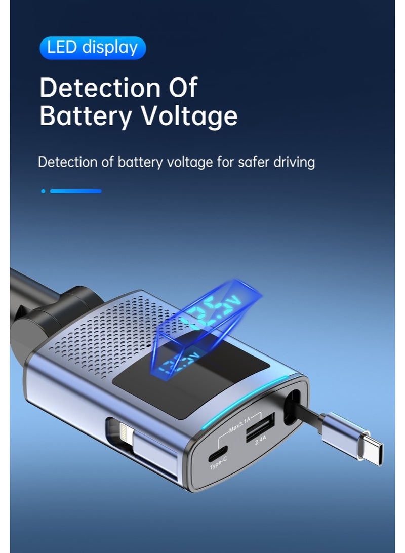 السيميا شاحن سيارة بقدرة 80.5 واط، شاحن سيارة 4 في 1 بمنفذ USB Pd من النوع C للشحن السريع، شحن سريع لأجهزة متعددة، رأس قابل للتعديل بزاوية 180°، كابل قابل للسحب بطول 31.5 بوصة، ومنفذ USB واحد ومنفذ Type-C واحد، متوافق مع كابلات Type-C وLightning لأجهزة iPhone 17/16/15/14/13/12 Pro Max و Xr، iPad، و Pixel - Image 5