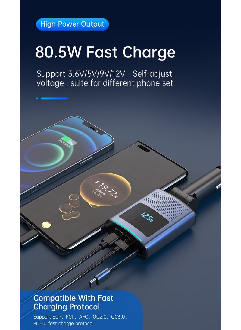 السيميا شاحن سيارة بقدرة 80.5 واط، شاحن سيارة 4 في 1 بمنفذ USB Pd من النوع C للشحن السريع، شحن سريع لأجهزة متعددة، رأس قابل للتعديل بزاوية 180°، كابل قابل للسحب بطول 31.5 بوصة، ومنفذ USB واحد ومنفذ Type-C واحد، متوافق مع كابلات Type-C وLightning لأجهزة iPhone 17/16/15/14/13/12 Pro Max و Xr، iPad، و Pixel - Image 2