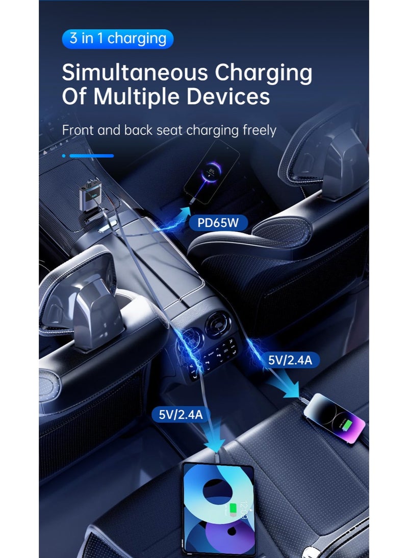 السيميا شاحن سيارة بقدرة 80.5 واط، شاحن سيارة 4 في 1 بمنفذ USB Pd من النوع C للشحن السريع، شحن سريع لأجهزة متعددة، رأس قابل للتعديل بزاوية 180°، كابل قابل للسحب بطول 31.5 بوصة، ومنفذ USB واحد ومنفذ Type-C واحد، متوافق مع كابلات Type-C وLightning لأجهزة iPhone 17/16/15/14/13/12 Pro Max و Xr، iPad، و Pixel - Image 3