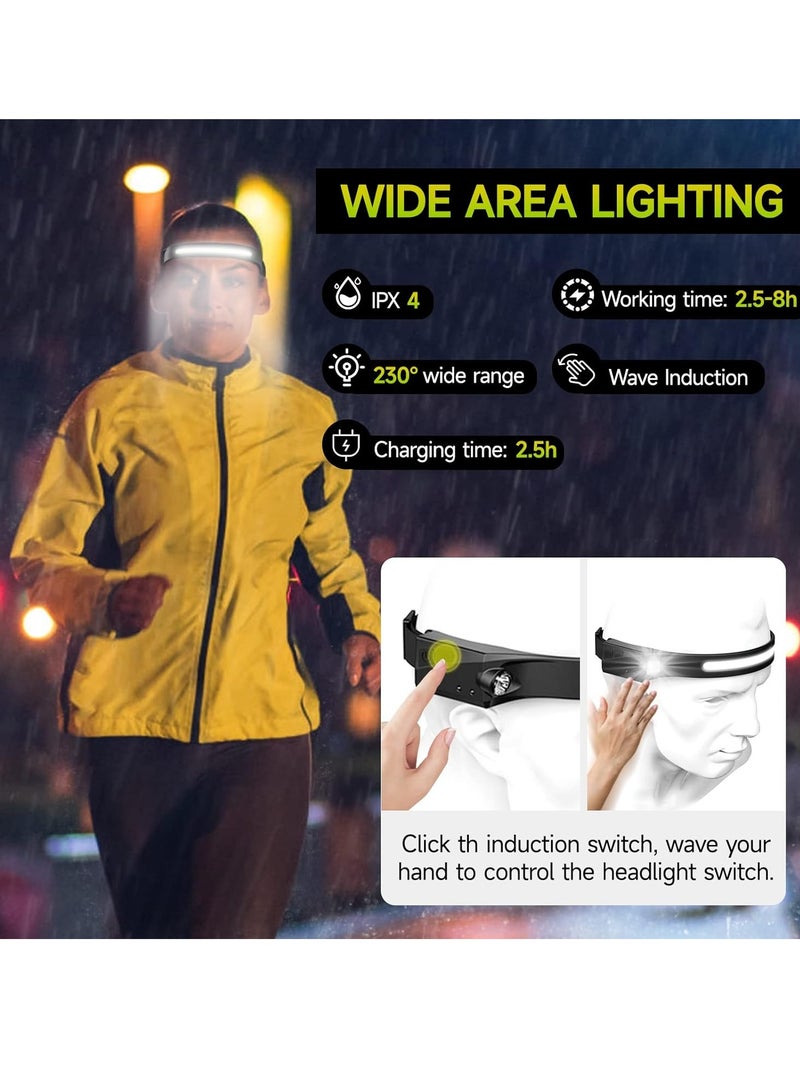 Loquat Headlamp, LED Rechargeable USB Headlamp, Super Bright 350 Lumens 5 Light Modes 230° COB u0026 XPE Sensor Lighting Headlight Headlamp, Waterproof IPX4 for Jogging, Fishing, Running, and Hiking - Image 3