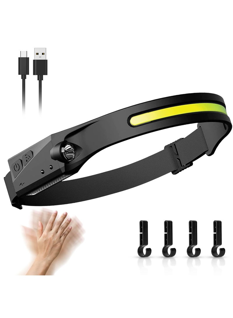 Loquat Headlamp, LED Rechargeable USB Headlamp, Super Bright 350 Lumens 5 Light Modes 230° COB u0026 XPE Sensor Lighting Headlight Headlamp, Waterproof IPX4 for Jogging, Fishing, Running, and Hiking - Image 1