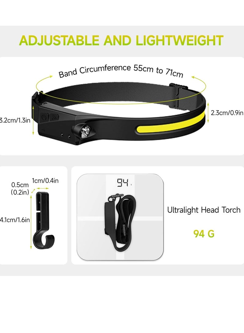 Loquat Headlamp, LED Rechargeable USB Headlamp, Super Bright 350 Lumens 5 Light Modes 230° COB u0026 XPE Sensor Lighting Headlight Headlamp, Waterproof IPX4 for Jogging, Fishing, Running, and Hiking - Image 5
