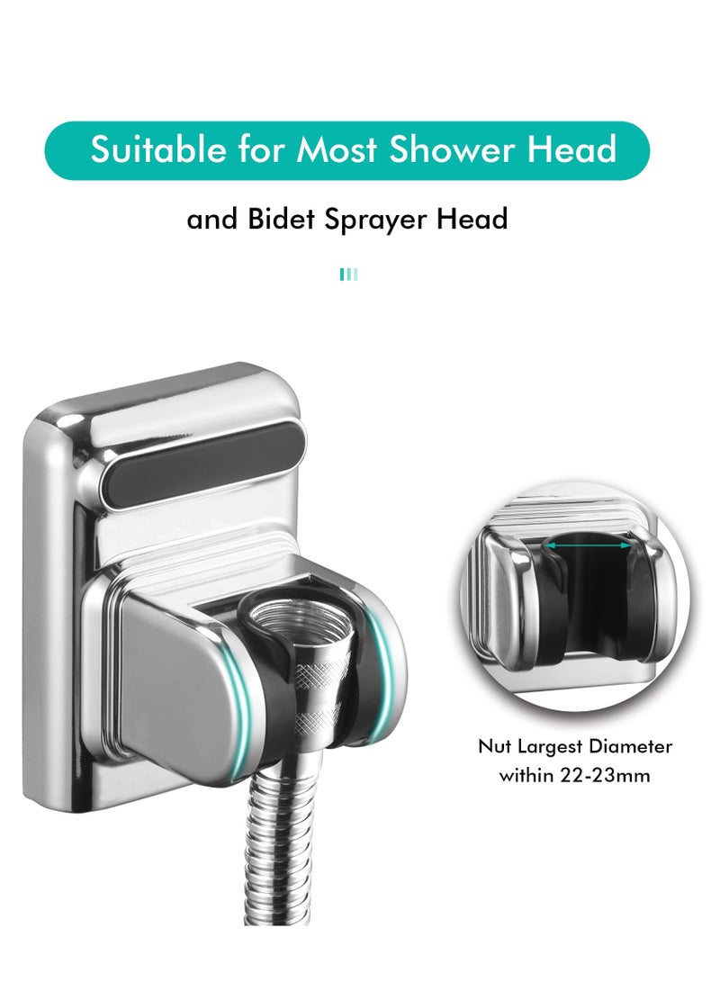 Adjustable Self Adhesive Shower Head Holder Set of 2, Wall Mount Bracket for Shower Spray Wand, Easy Installation in Silver - Image 2