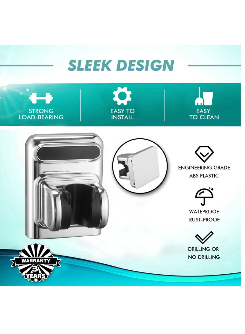 Adjustable Self Adhesive Shower Head Holder Set of 2, Wall Mount Bracket for Shower Spray Wand, Easy Installation in Silver - Image 3