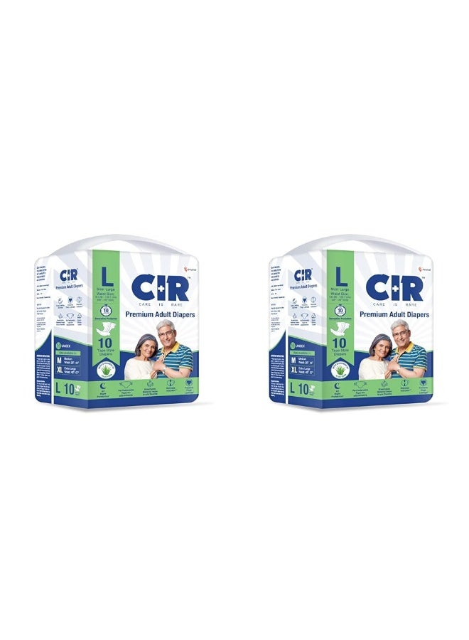 حفاضات CIR للجنسين، فاخرة للبالغين، بنمط شريط لاصق، توفر حماية طوال الليل مع خلاصة الصبار، مقاس كبير (L)، 10 وحدات (عبوة من قطعتين). - Image 1