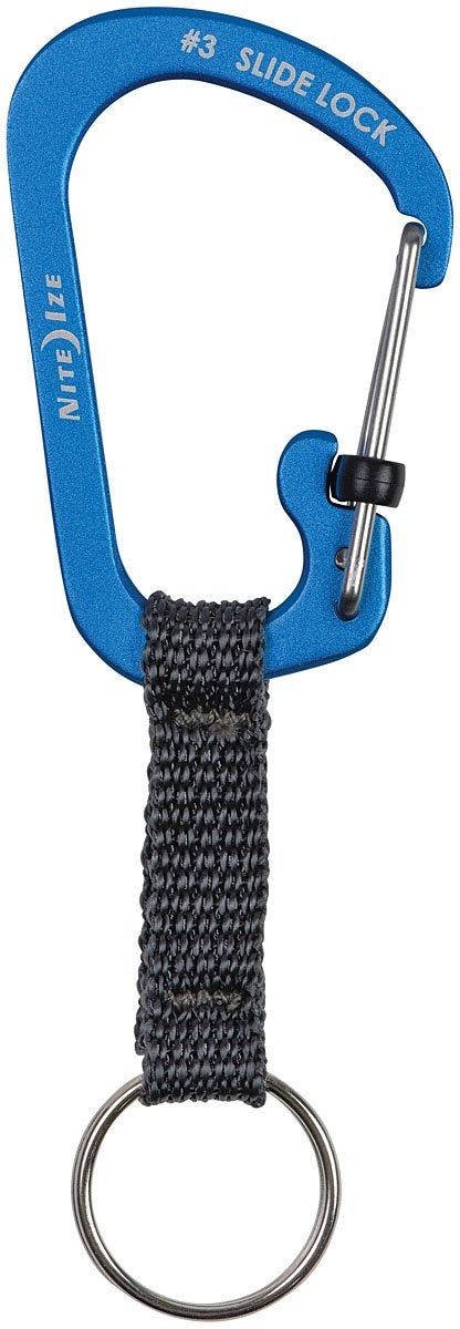 Nite Ize SlideLock Key Ring, Aluminum Locking Carabiner Key Chain with Webbing, Blue