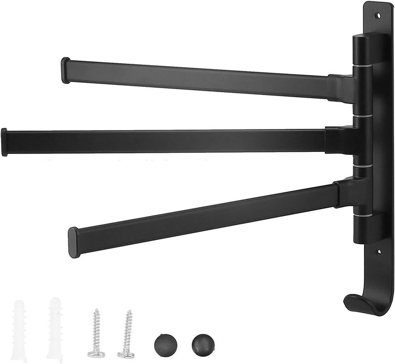 Rotating Towel Rack with 3 Poles, Wall Mounted Bath Towel Holder, Space Aluminum Folding Drying Rack for Bathroom Balcony Kitchen, Matte Black Nordic Minimalist Design - Image 1