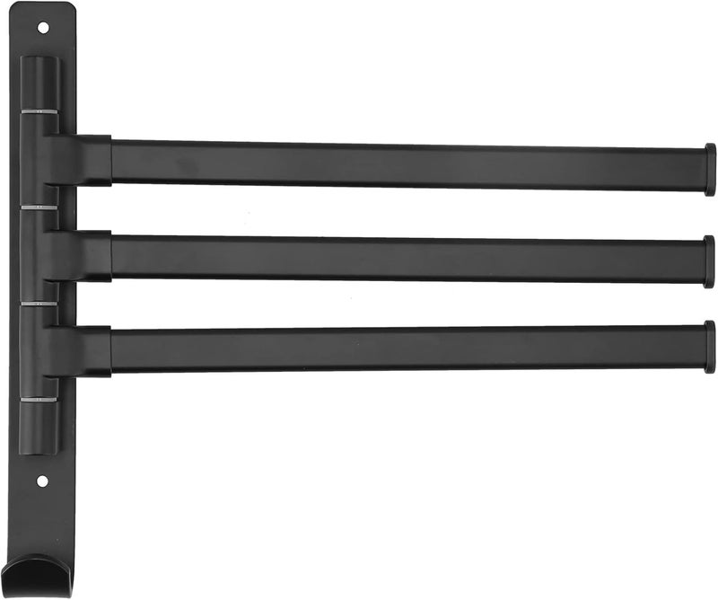 Rotating Towel Rack with 3 Poles, Wall Mounted Bath Towel Holder, Space Aluminum Folding Drying Rack for Bathroom Balcony Kitchen, Matte Black Nordic Minimalist Design - Image 2