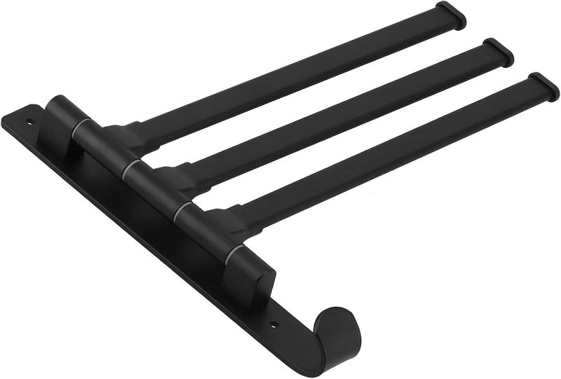 Rotating Towel Rack with 3 Poles, Wall Mounted Bath Towel Holder, Space Aluminum Folding Drying Rack for Bathroom Balcony Kitchen, Matte Black Nordic Minimalist Design - Image 5