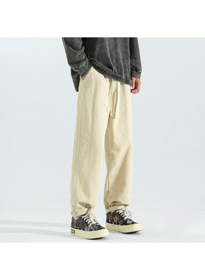 Homlean Men's Pure Cotton Casual Pants Spring Embroidered Fleece Lined Sports Pants Loose Fit Cargo Joggers Hs65jr Khaki 2XL - Image 1