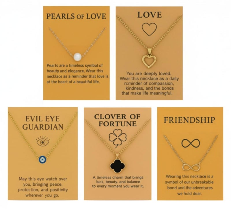 SUPER SOFTENER 5 Pcs Meaningful Necklace Set Combo for Women | Latest Stylish Jewellery with 5 Symbol Charms – Love, Protection, Fortune & Friendship | Fashion Necklace Gift Set for Girls & Women - Image 1