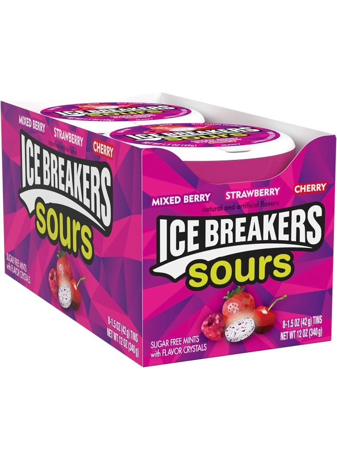 ICE BREAKERS Sours Assorted Fruit Flavored Sugar Free Mints Tin, 1.5 oz (Pack of 8) - Image 1