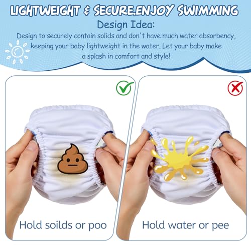 Durio 2PCS Reusable Swim Diapers - Toddler Baby Swim Diaper Washable Snap Pool Swimming Diaper Soft and Silky Waterproof Diapers for Swimming Lessons Boys and Girls - Image 5