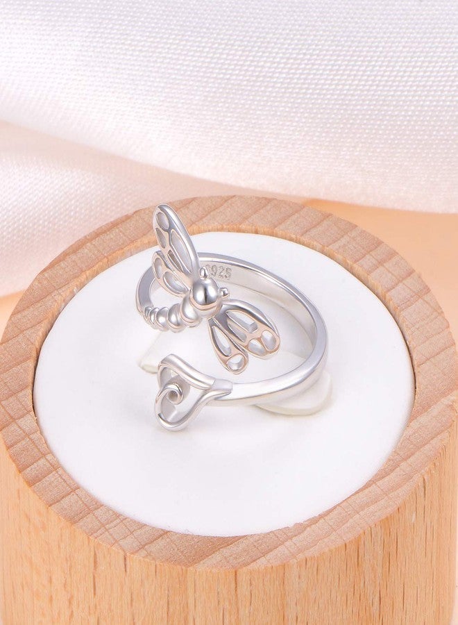 DAOCHONG 925 Sterling Silver Open Heart Insect Dragonfly Wrap Ring for Women (Adjustable Ring) (Dragonfly(wing fitting finger design)) - Image 5