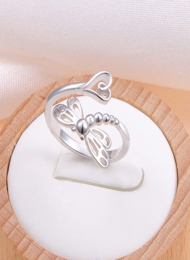 DAOCHONG 925 Sterling Silver Open Heart Insect Dragonfly Wrap Ring for Women (Adjustable Ring) (Dragonfly(wing fitting finger design)) - Image 4