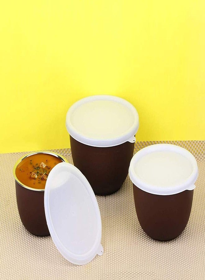 LAVI Microwave Safe Stainless Steel Bowl Set with Lid for Your Kitchen(Brown) - Image 2