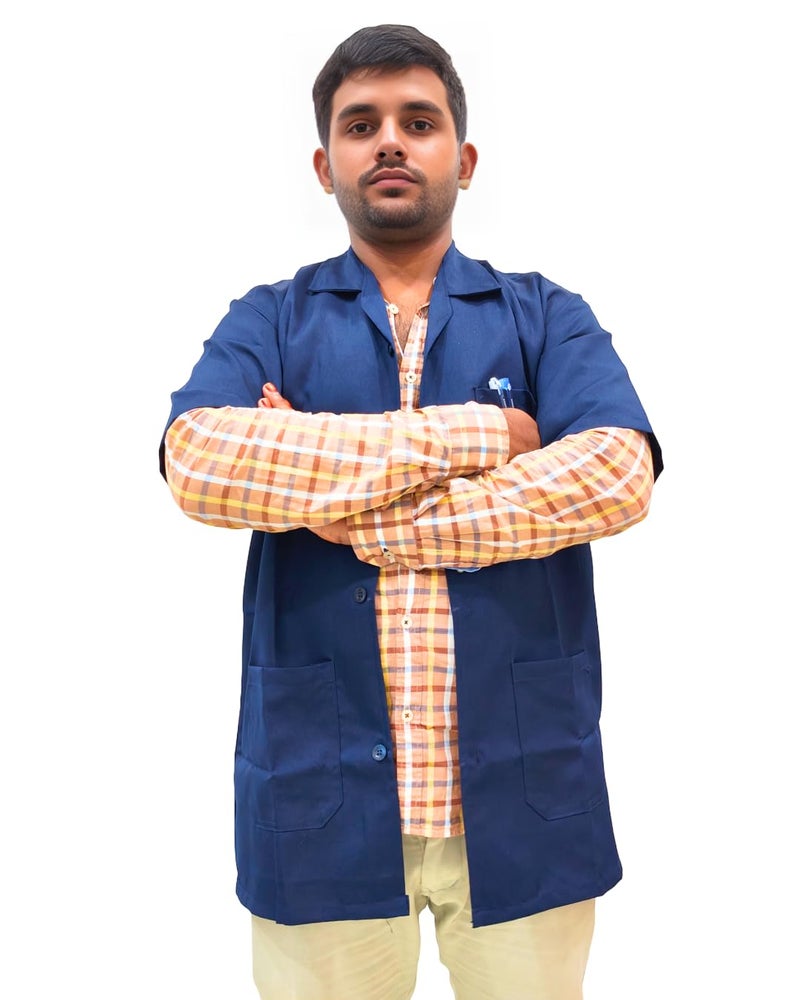 DUSHALA Engineering Lab Apron for Engineering students | Unisex Navy Blue Lab Coat | Short Sleeves | 3 Pockets Apron Lab | Made for Engineering students/Industrial use - Image 2