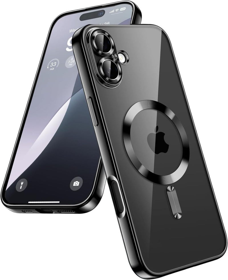 VONZEE Thermoplastic Polyurethane Electroplating Transparent Clear Logo Cover for iPhone 16 Case,Compatible with Magsafe TPU Bumper Cover for Men & Women(Black) - Image 1
